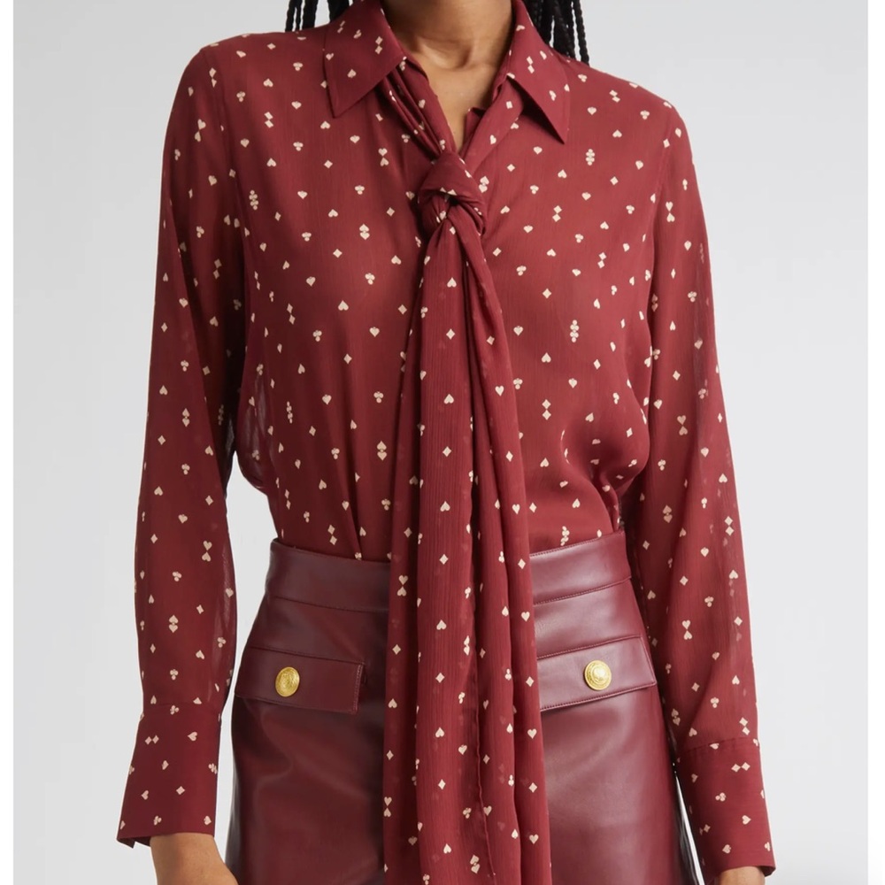 L'AGENCE Basil Tie Neck Shirt in Black Cherry